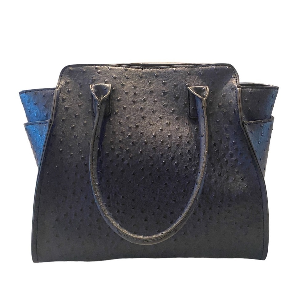 Blue Ostrich Pebbled Faux Leather Shoulder Bag with Gold Hardware - Picture 2 of 10